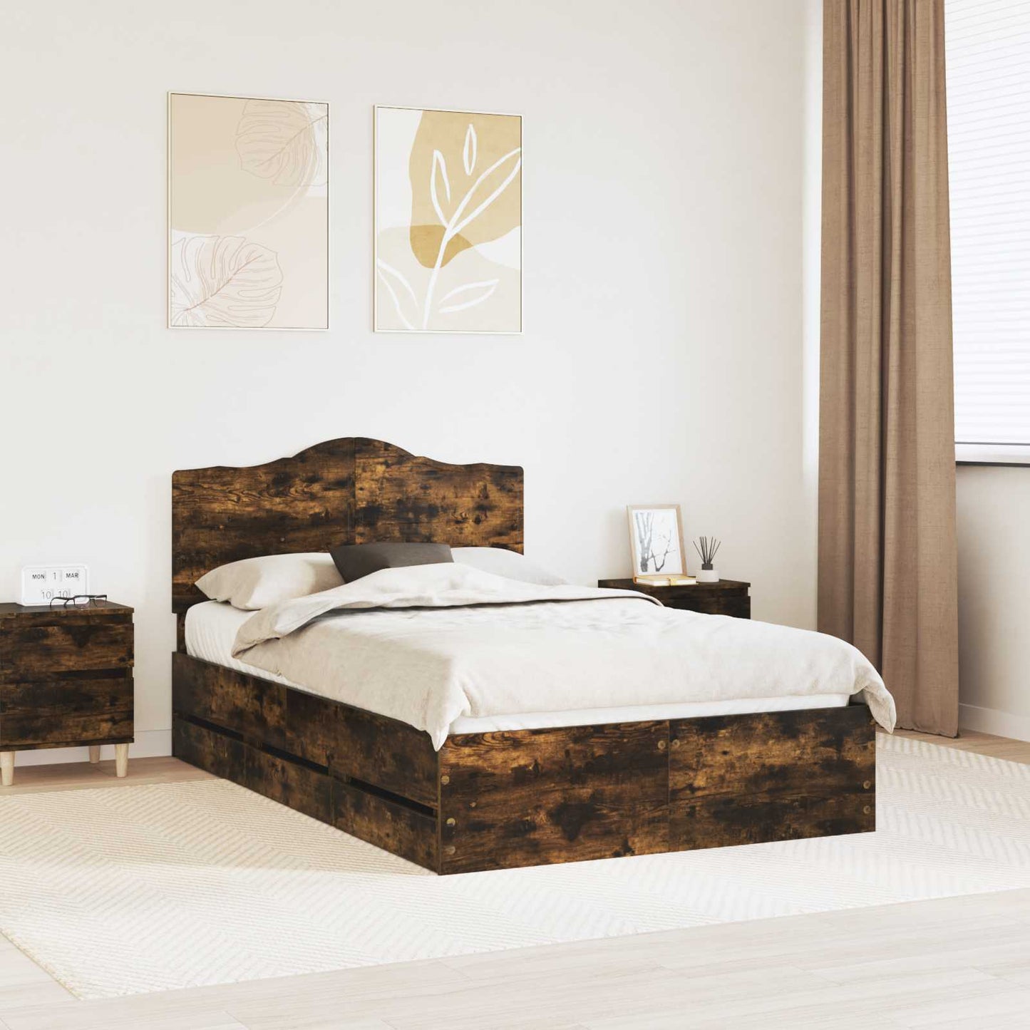 vidaXL Bettrahmen Geräucherte Eiche 120 x 200 cm Ingenieurs Holz