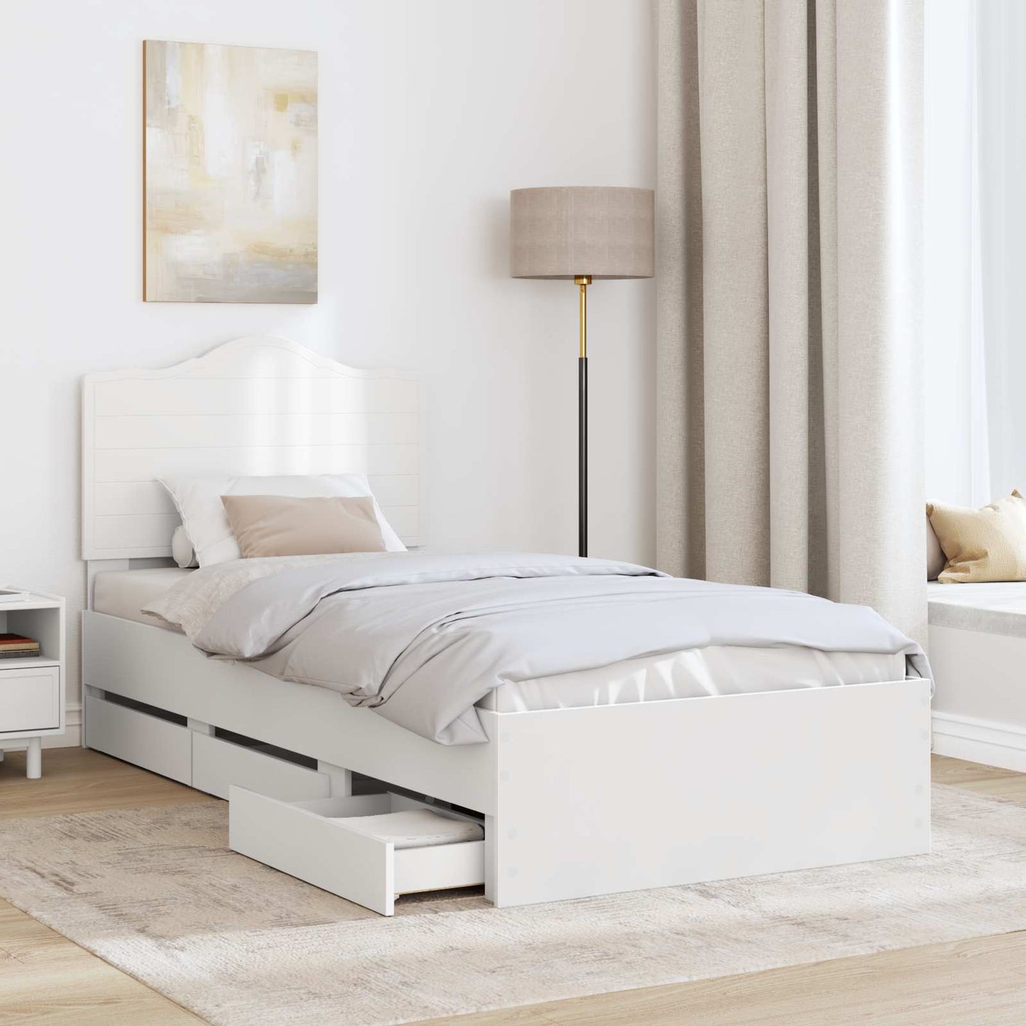 Bettrahmen mit Schubladen Weiß 98,5 x 200 cm Ingenieurs Holz