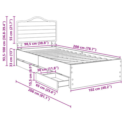 vidaXL Bettrahmen mit Schubladen Schwarz 100 x 200 cm Ingenieurs Holz