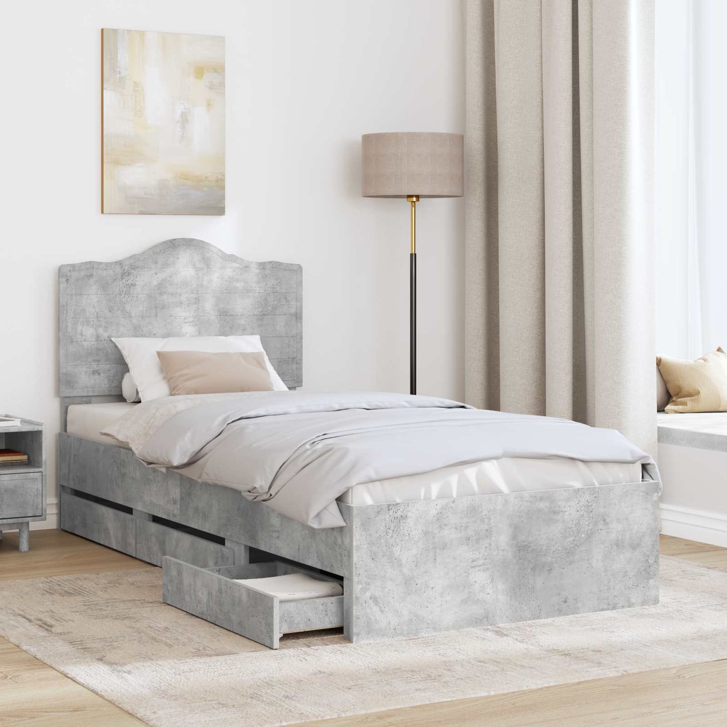 vidaXL Bettrahmen mit Kopfteil Beton Grau 100 x 200 cm Ingenieurs Holz