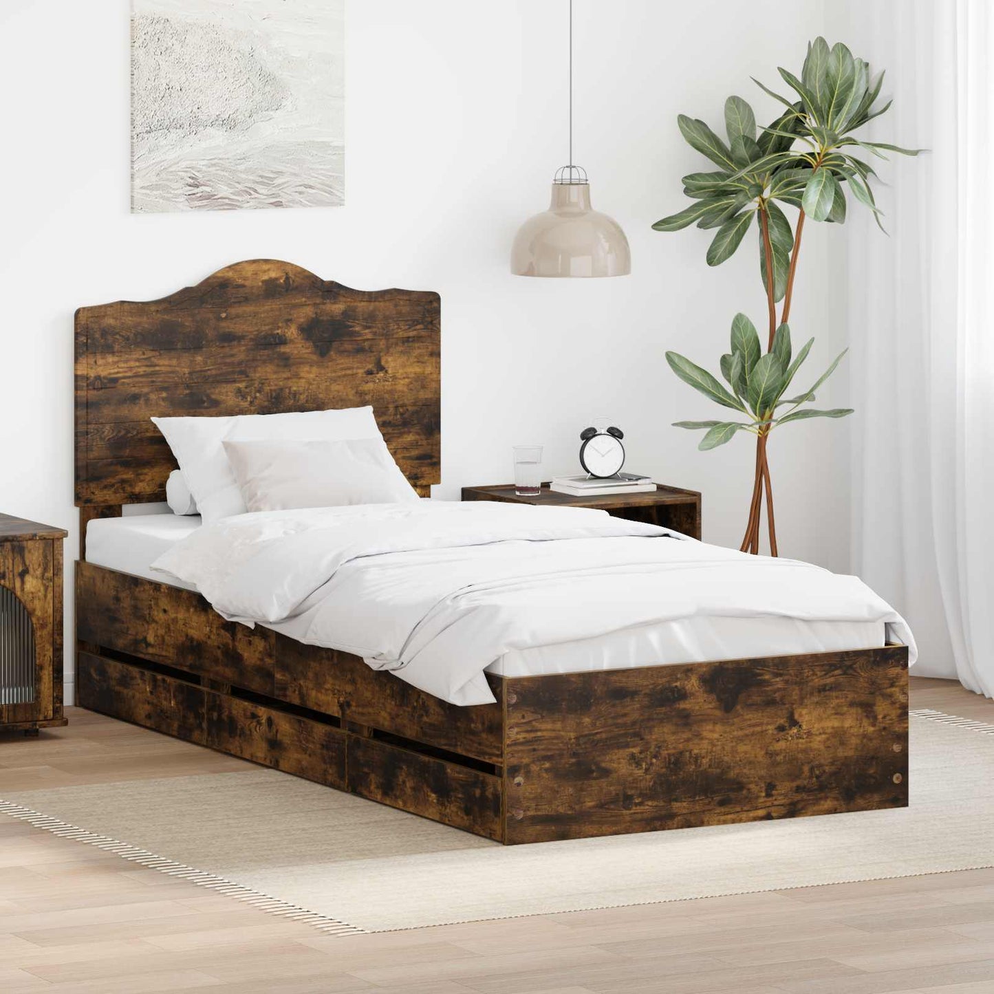 vidaXL Bettrahmen Geräucherte Eiche 98,5 x 200 cm Ingenieurs Holz