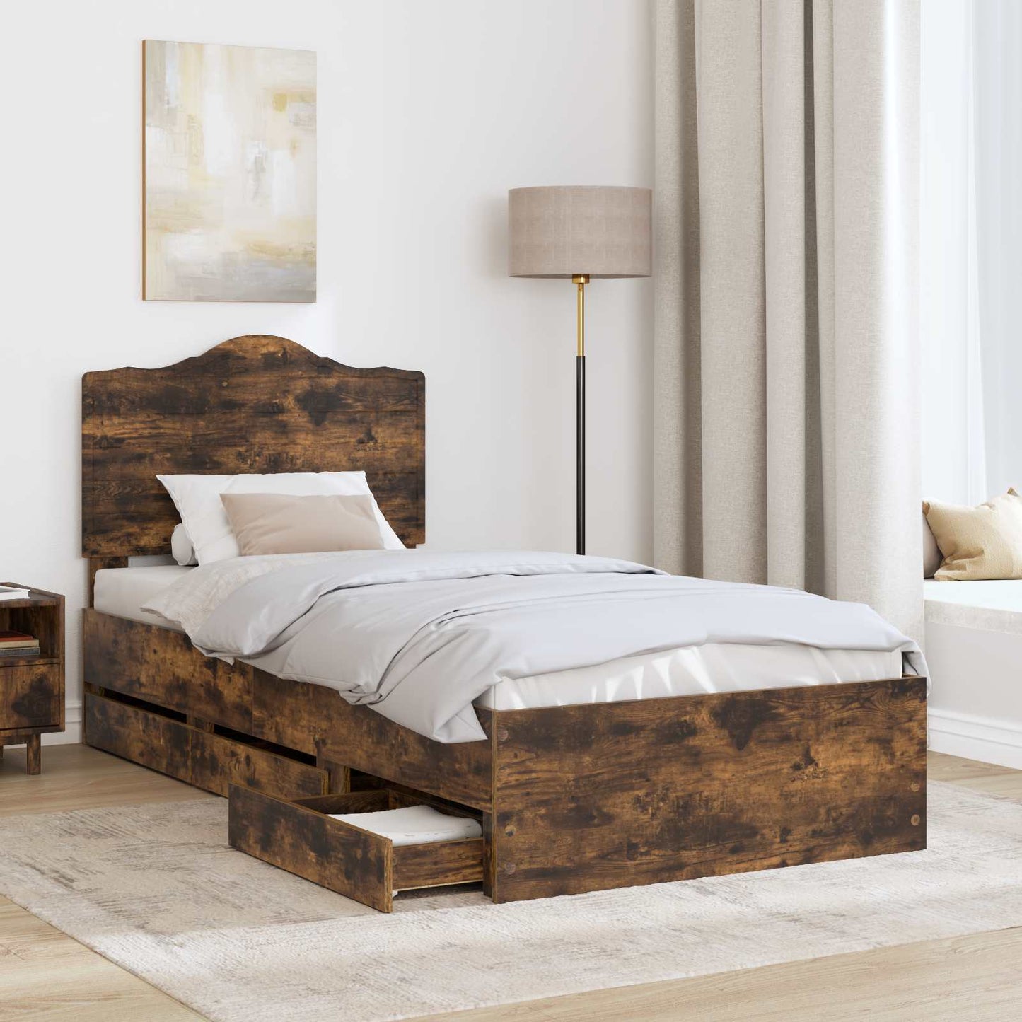 vidaXL Bettrahmen Geräucherte Eiche 98,5 x 200 cm Ingenieurs Holz