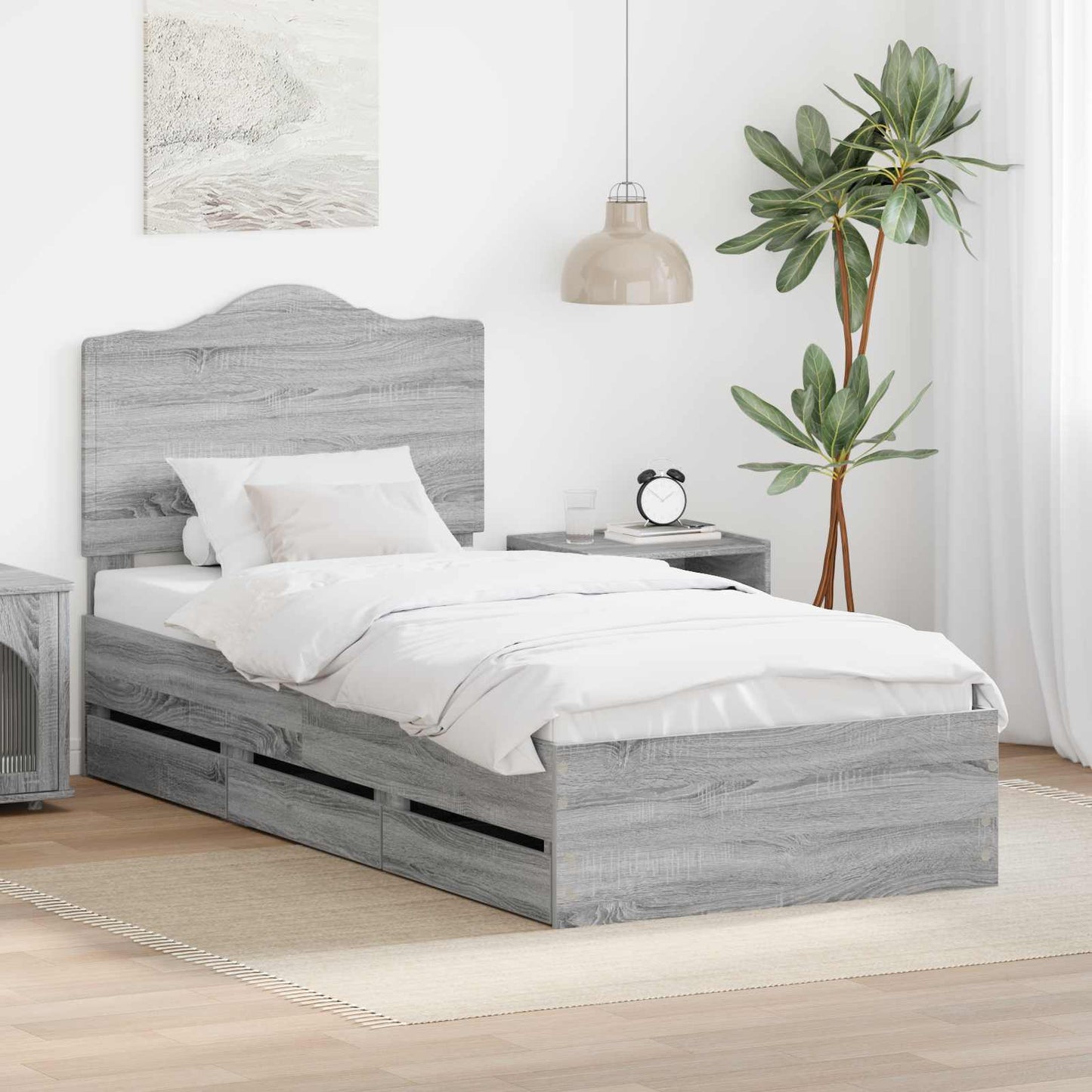 vidaXL Bettrahmen Graues Sonoma 98,5 x 200 cm Ingenieurs Holz