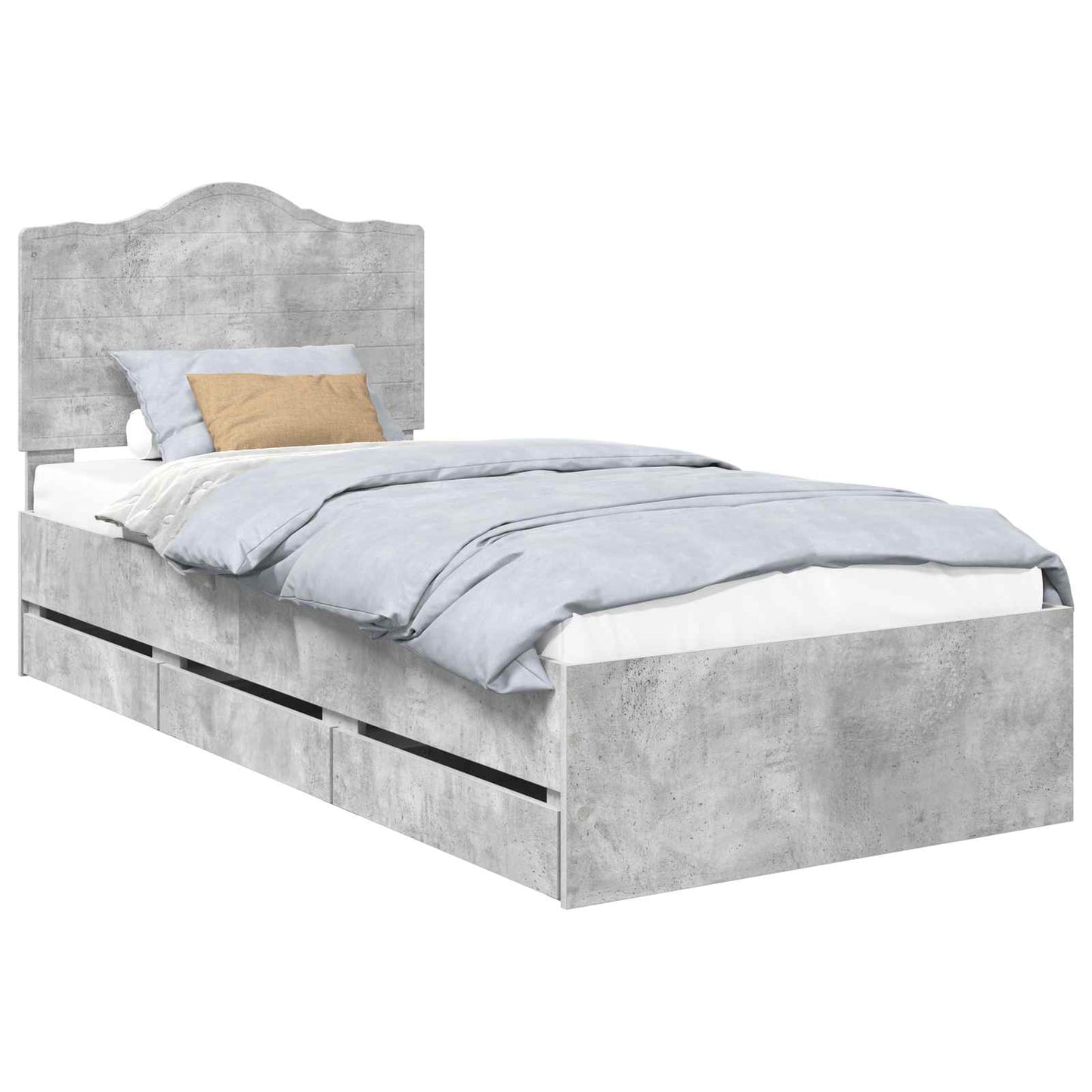 vidaXL Bettrahmen mit Kopfteil Beton Grau 90 x 190 cm Ingenieurs Holz