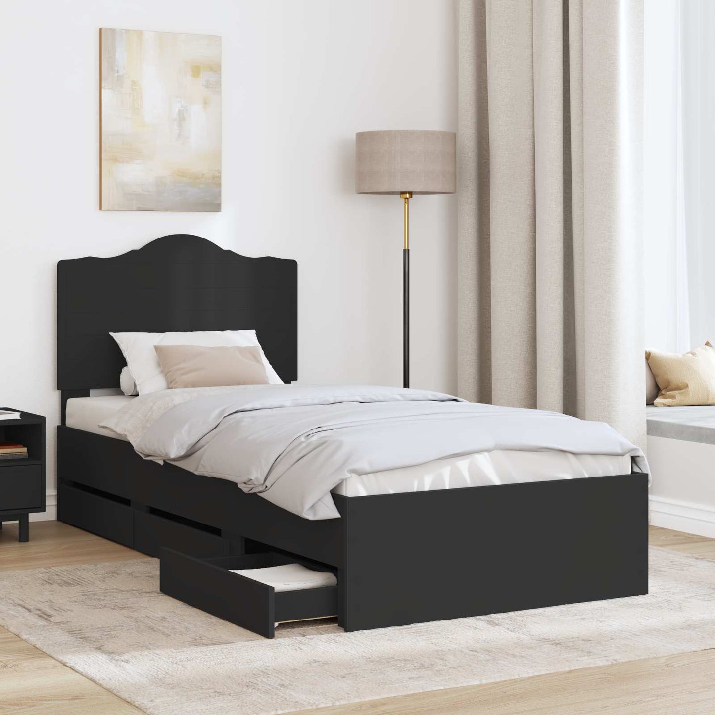 vidaXL Bettrahmen mit Schubladen Schwarz 90 x 200 cm Ingenieurs Holz