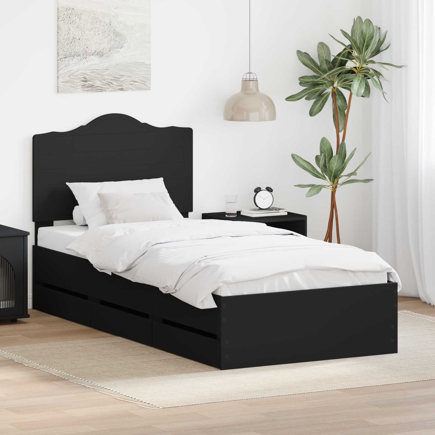 vidaXL Bettrahmen mit Schubladen Schwarz 75 x 190 cm Ingenieurs Holz