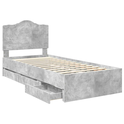 Bettrahmen mit Kopfteil Beton Grau 75 x 190 cm Ingenieurs Holz