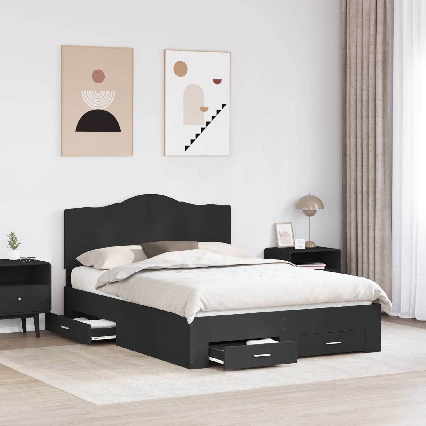 vidaXL Bettrahmen mit Kopfteil Schwarz 160 x 200 cm Holzwerkstoff