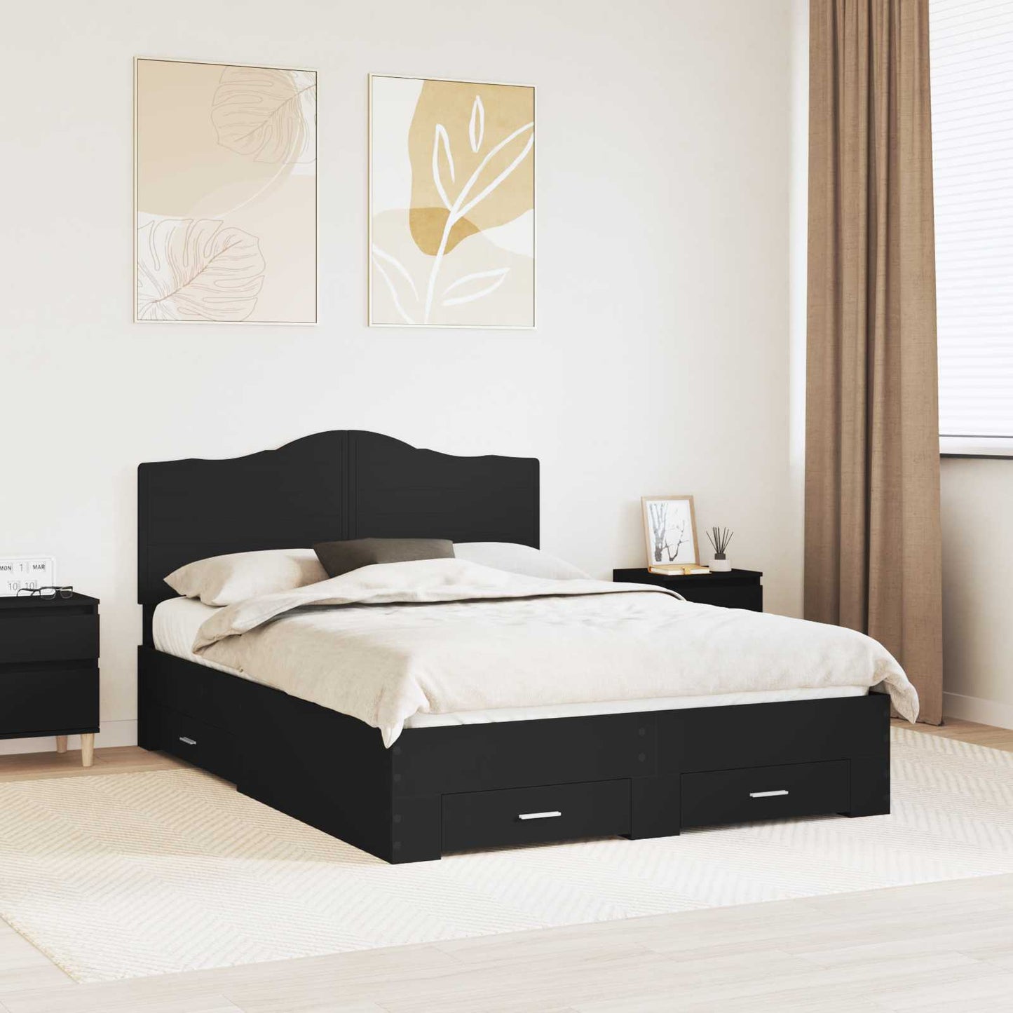 vidaXL Bettrahmen mit Kopfteil Schwarz 140 x 190 cm Holzwerkstoff