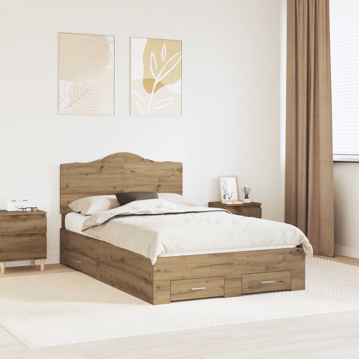 vidaXL Bettrahmen Artisan-Eiche 135 x 190 cm Holzwerkstoff