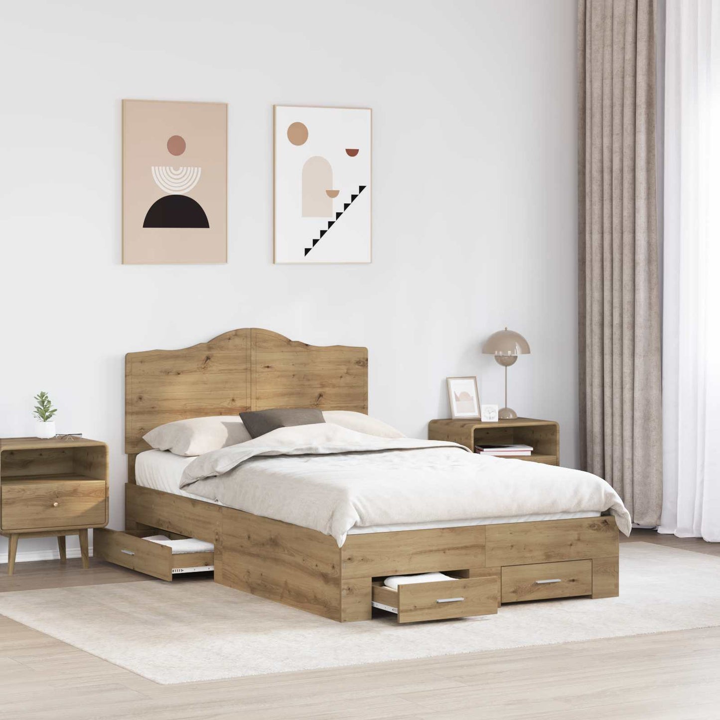 vidaXL Bettrahmen Artisan-Eiche 135 x 190 cm Holzwerkstoff