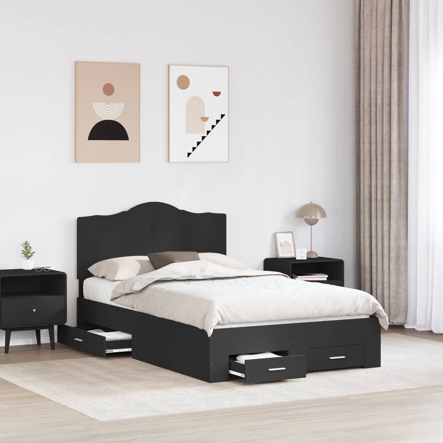vidaXL Bettrahmen mit Kopfteil Schwarz 120 x 200 cm Holzwerkstoff