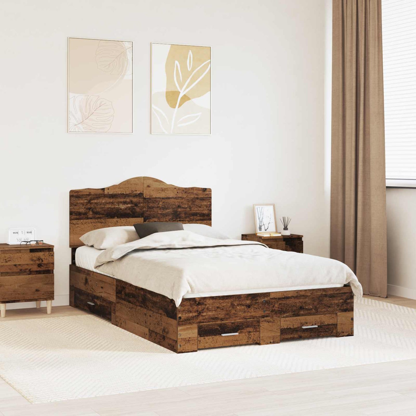 Bettrahmen mit Kopfteil Altholz 120 x 190 cm Holzwerkstoff