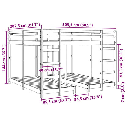 Dreifach Etagenbettrahmen Wachsbraun 200 x 200 cm
