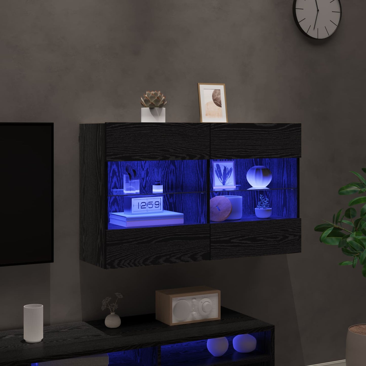 vidaXL TV-Wandschrank Schwarz Eichen-Optik 98,5 x 30 x 60,5 cm