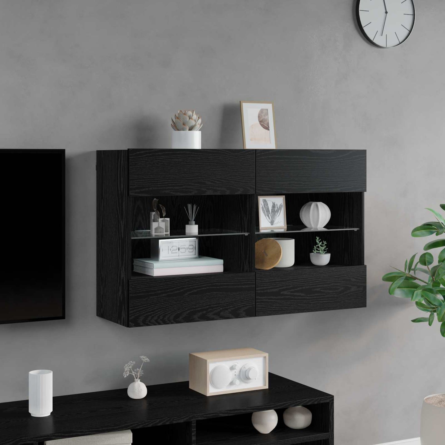 vidaXL TV-Wandschrank Schwarz Eichen-Optik 98,5 x 30 x 60,5 cm