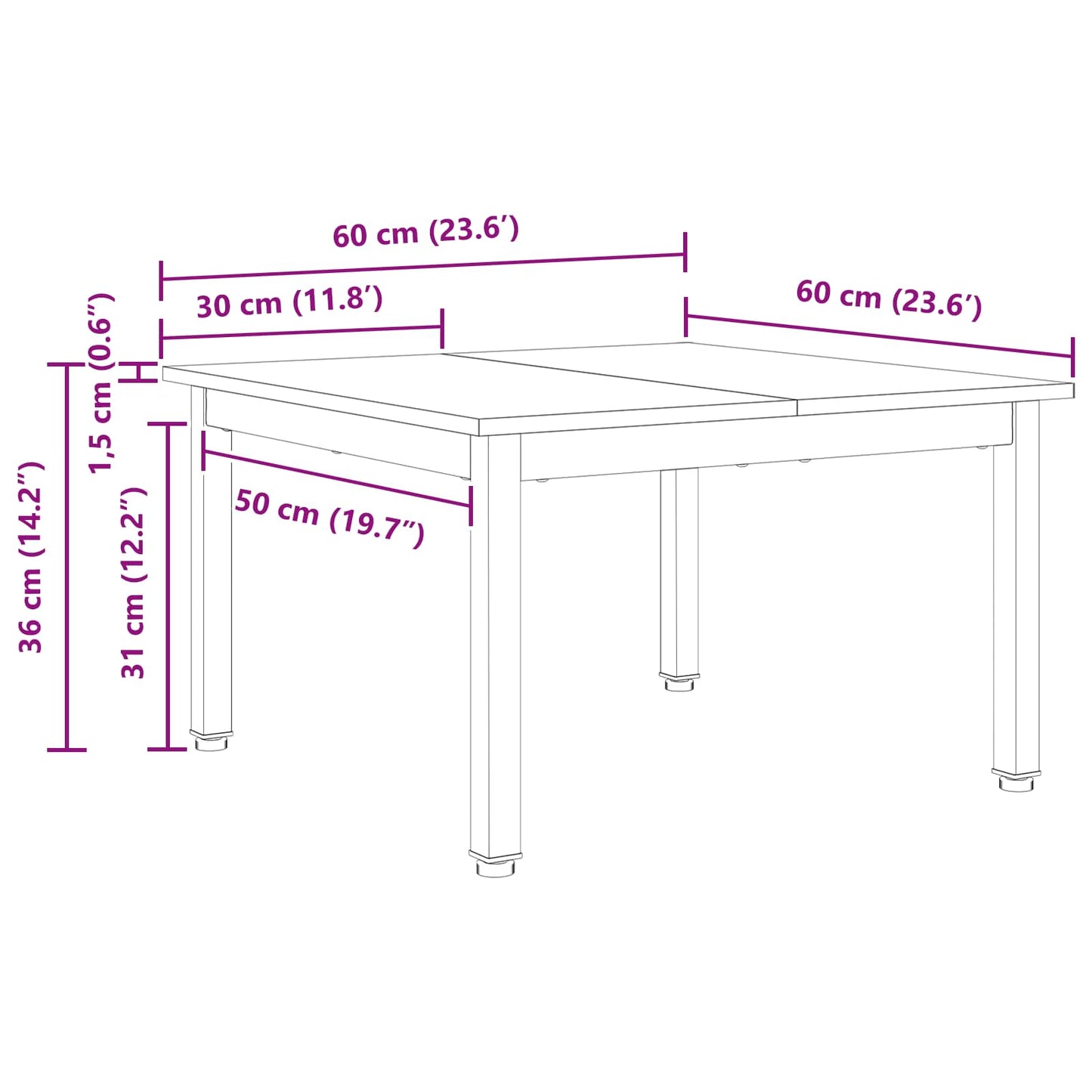 vidaXL Couchtisch Natur 60 x 60 x 36 cm Massives Kiefernholz
