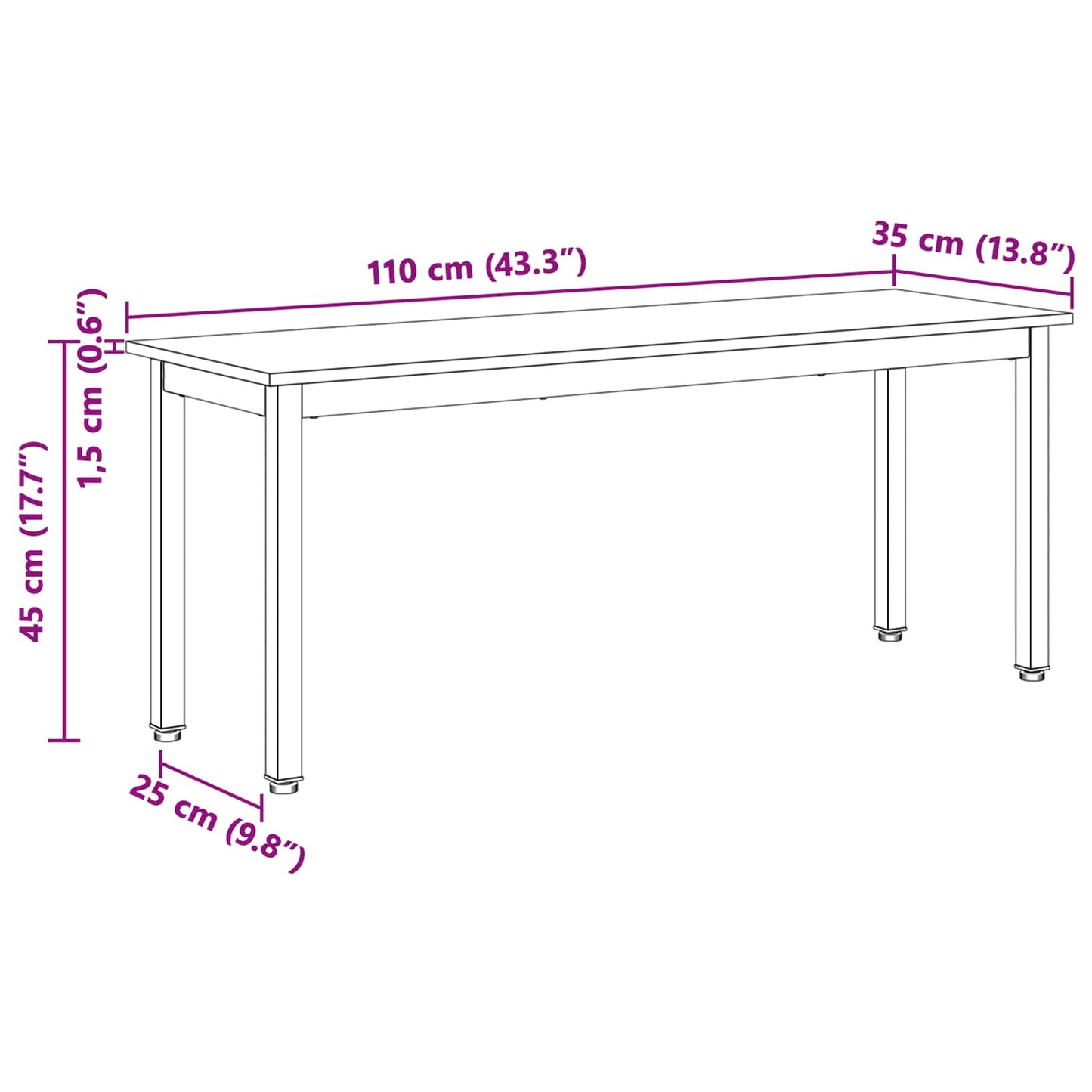 Bank Weiß 110 x 35 x 45 cm Massives Kiefernholz