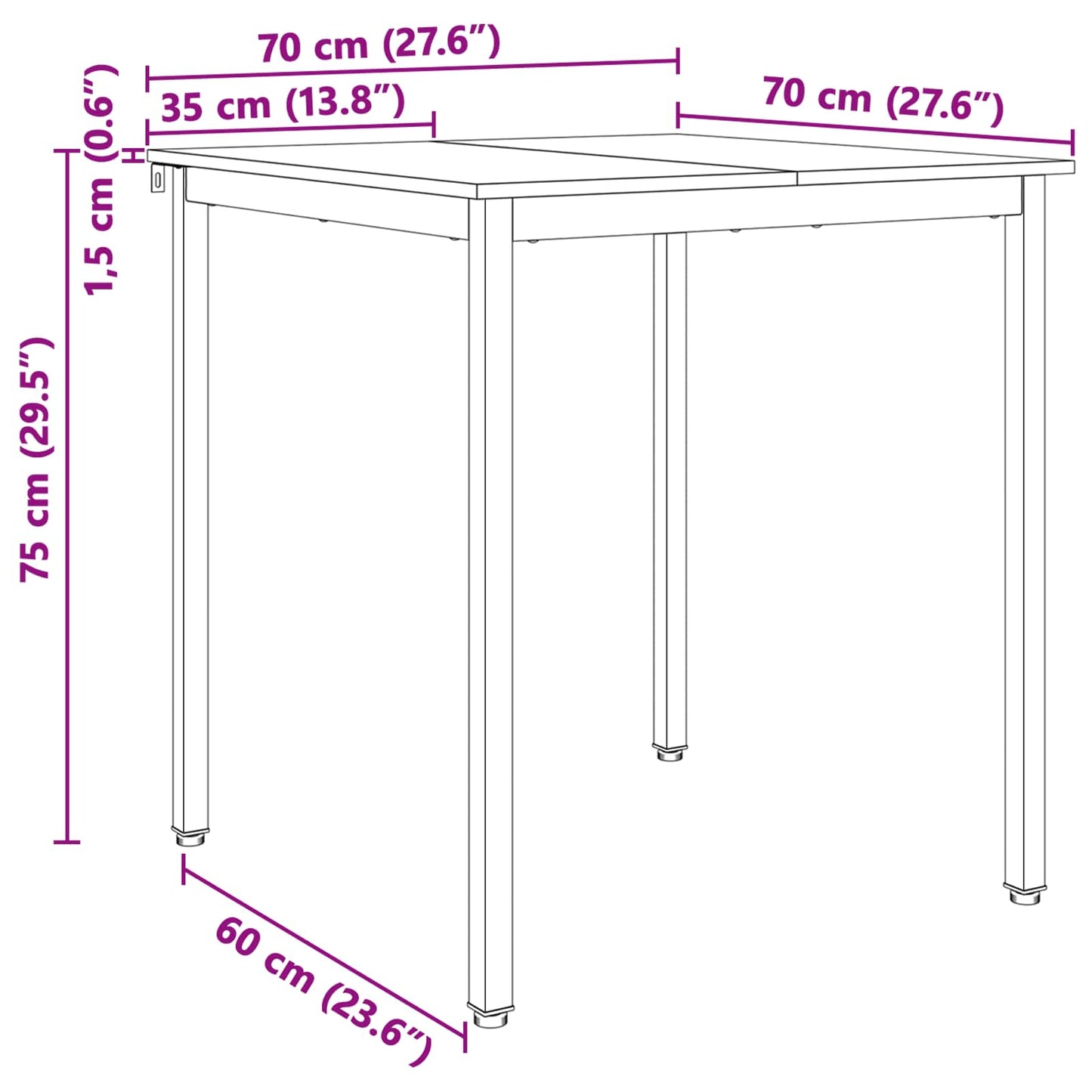 Esstisch Natur 70 x 70 x 75 cm Massives Kiefernholz