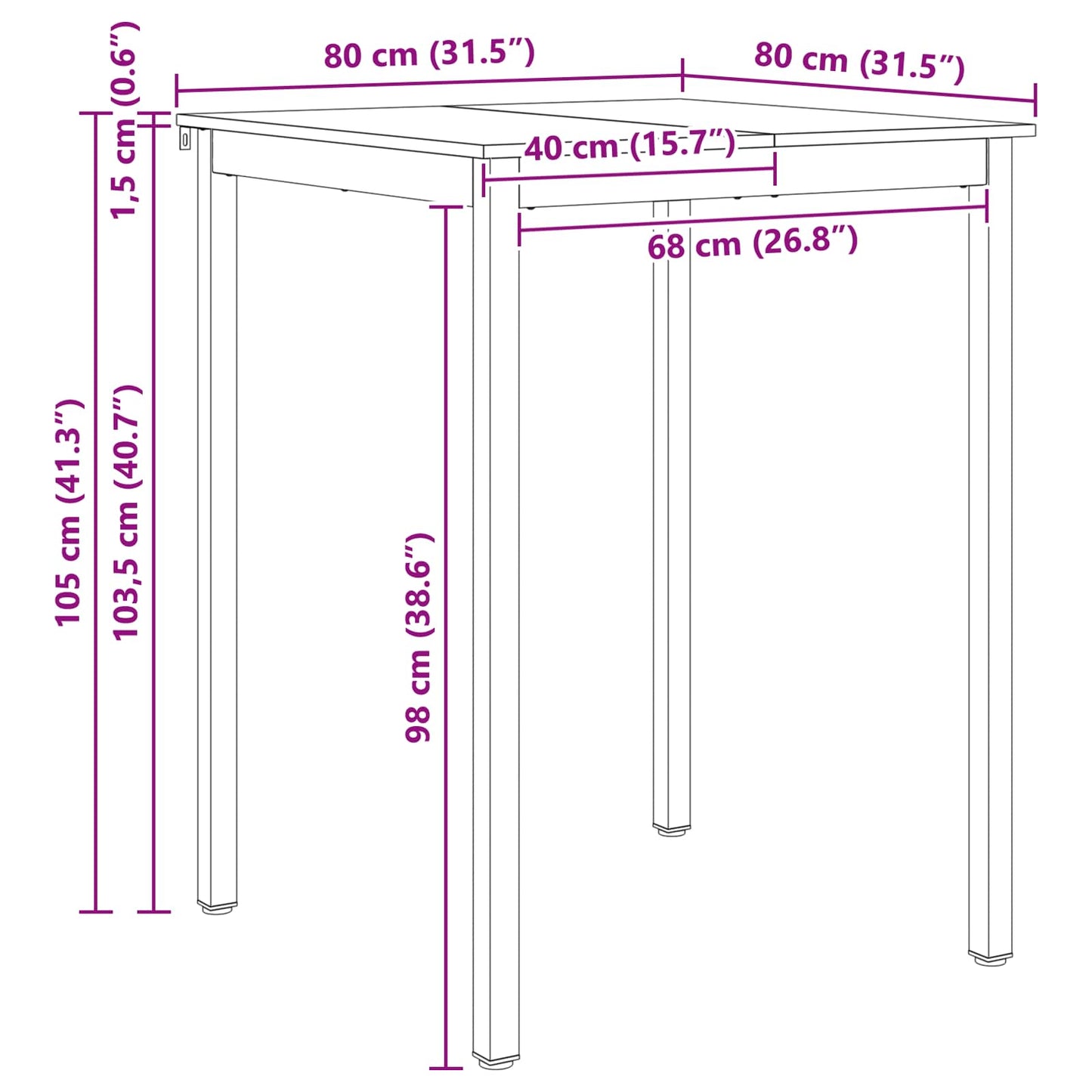 Bartisch Weiß 80 x 80 x 105 cm Massives Kiefernholz