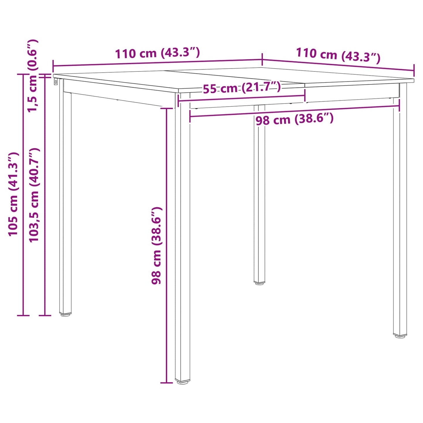 Bartisch Weiß 110 x 110 x 105 cm Massives Kiefernholz