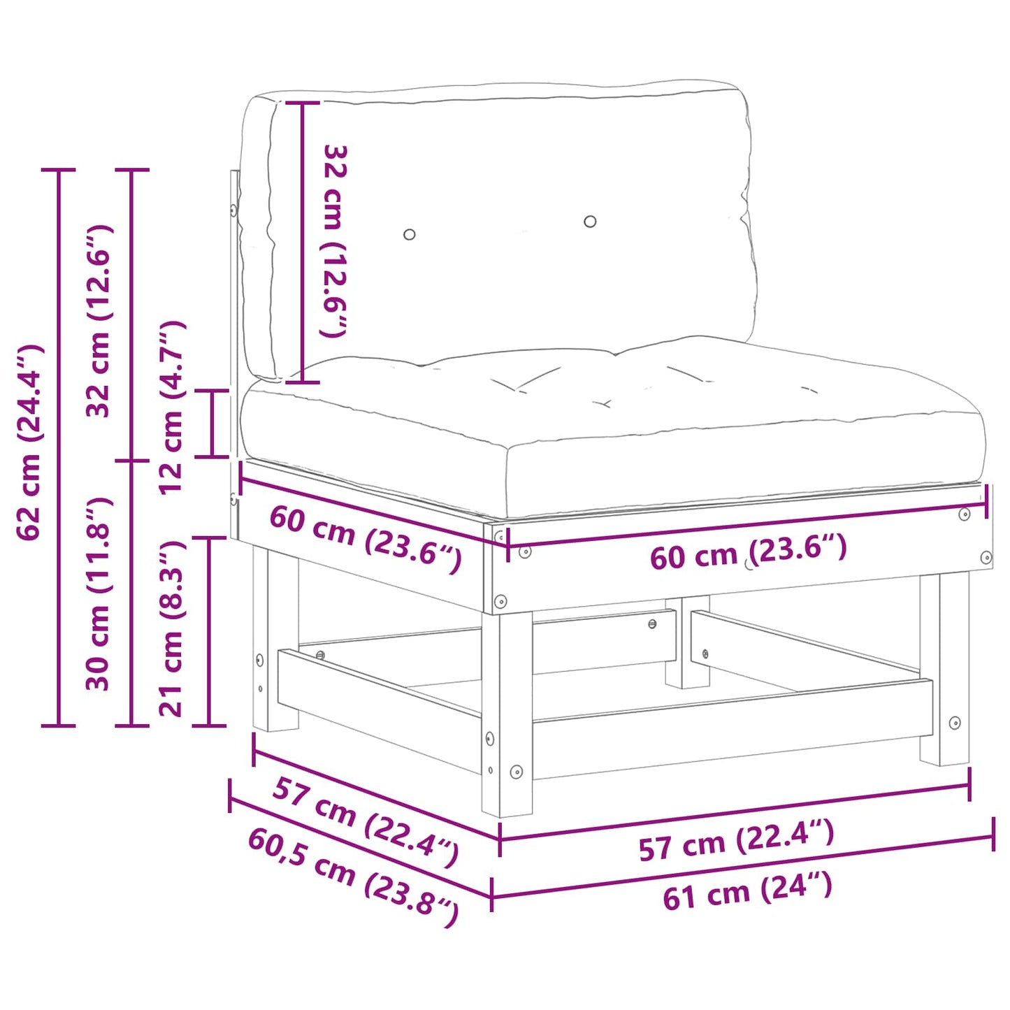 Garten Mittelssofa Massives Kiefernholz Wachsbraun