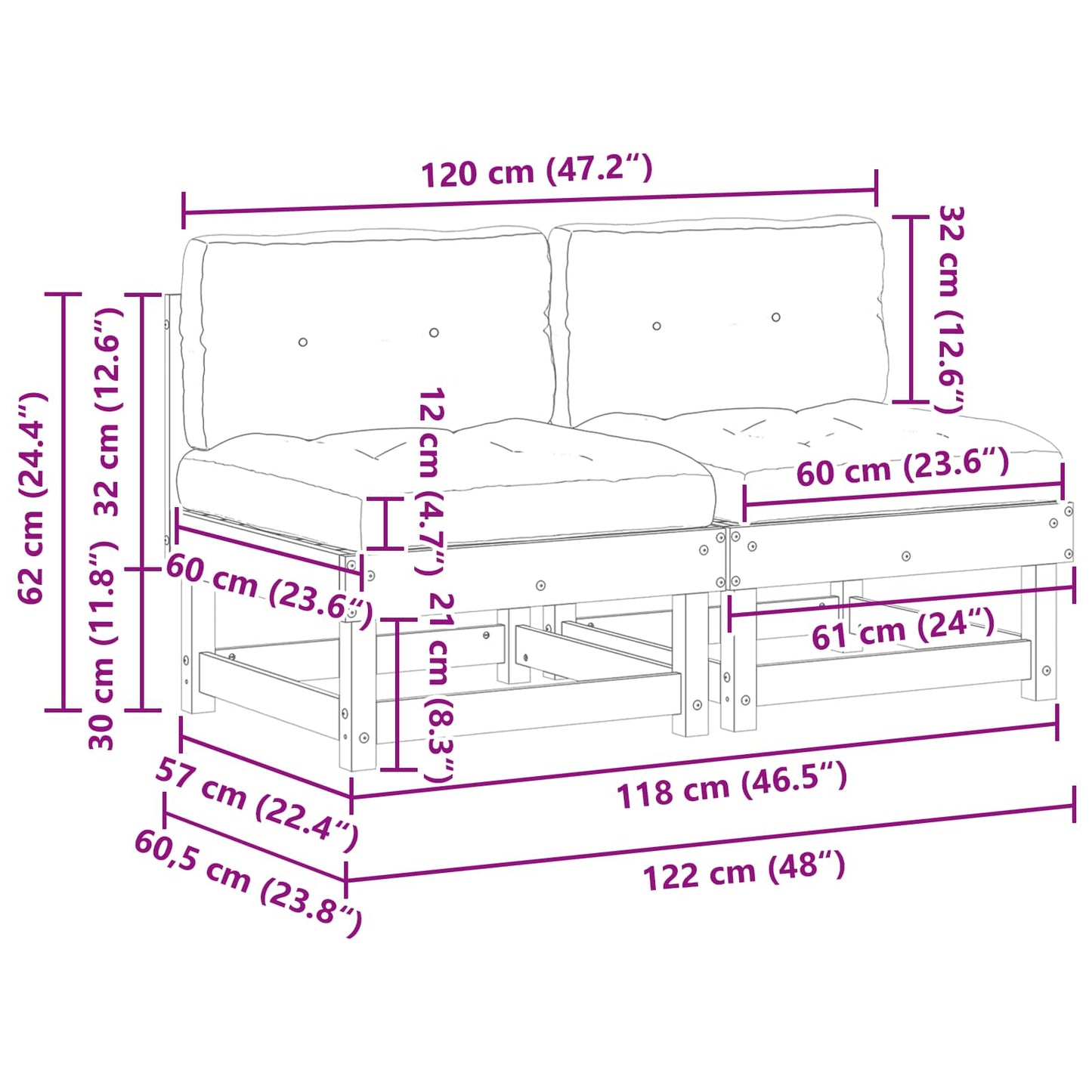 Garten Mittelssofa Massives Kiefernholz Wachsbraun