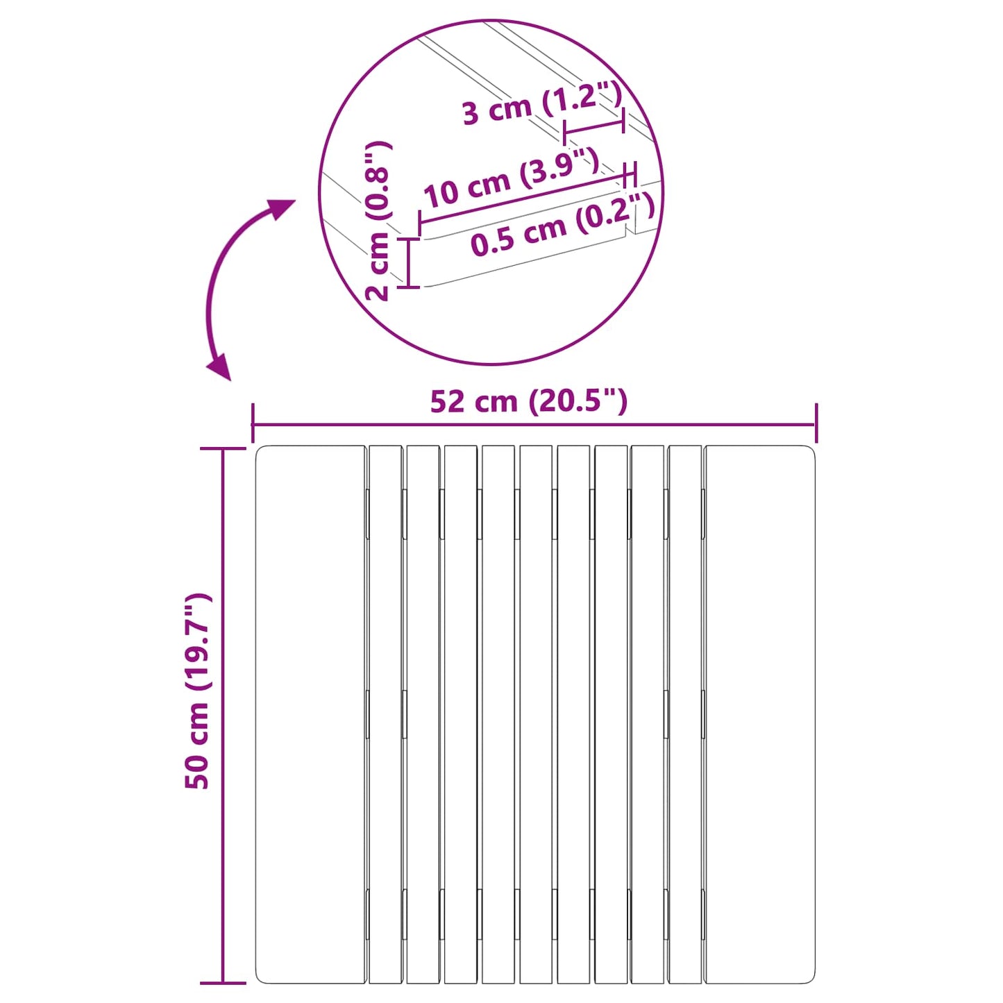 Badematte Uni Braun 59 x 40 cm Holz