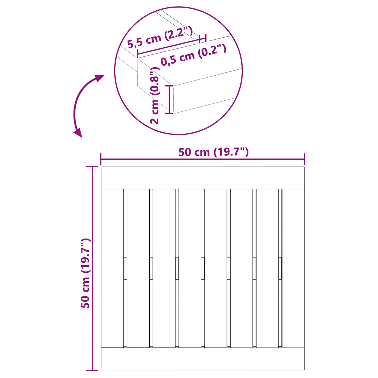 Badematte Uni Braun 50 x 50 cm Holz