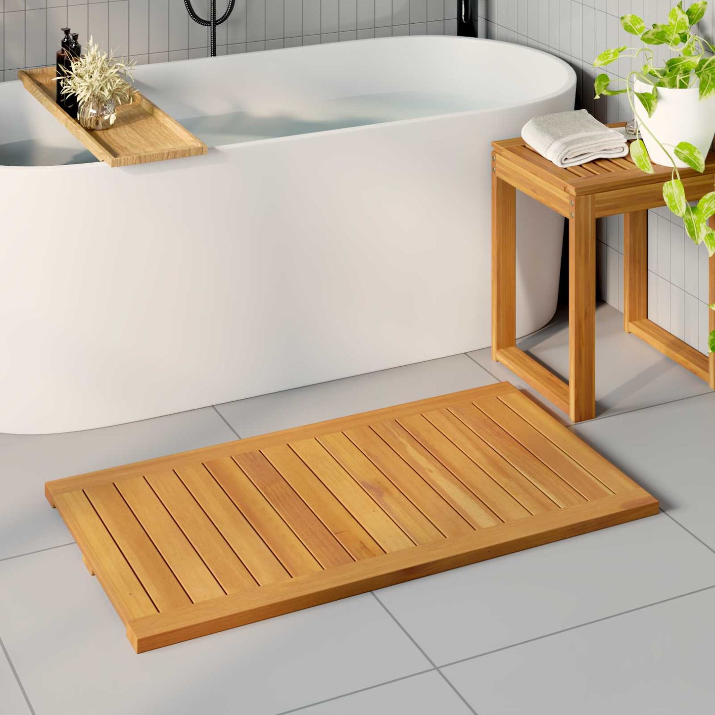 Badematte Uni Braun 100 x 55 cm Holz