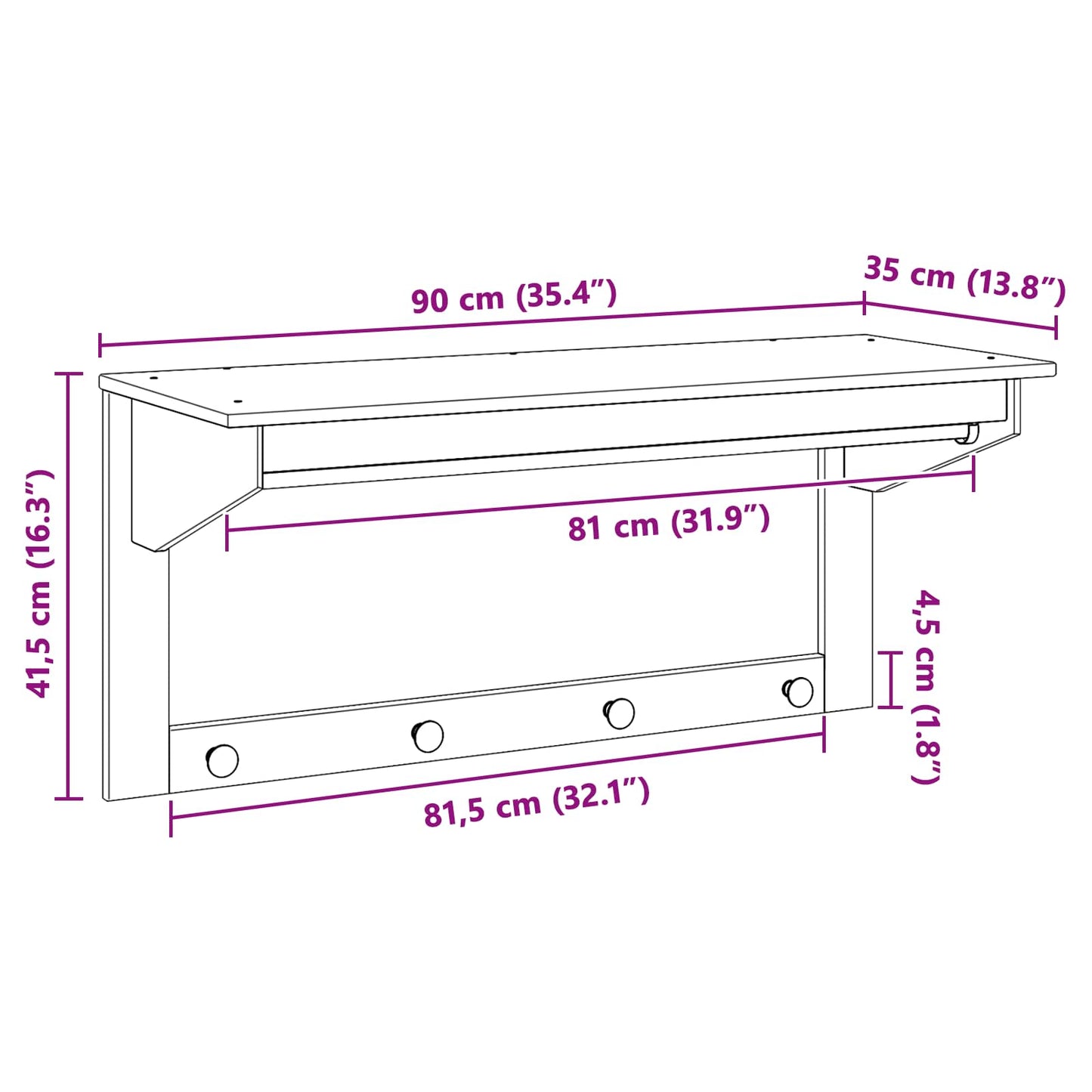 Garderobenständer Hill Honigbraun 90 x 35 x 41,5 cm