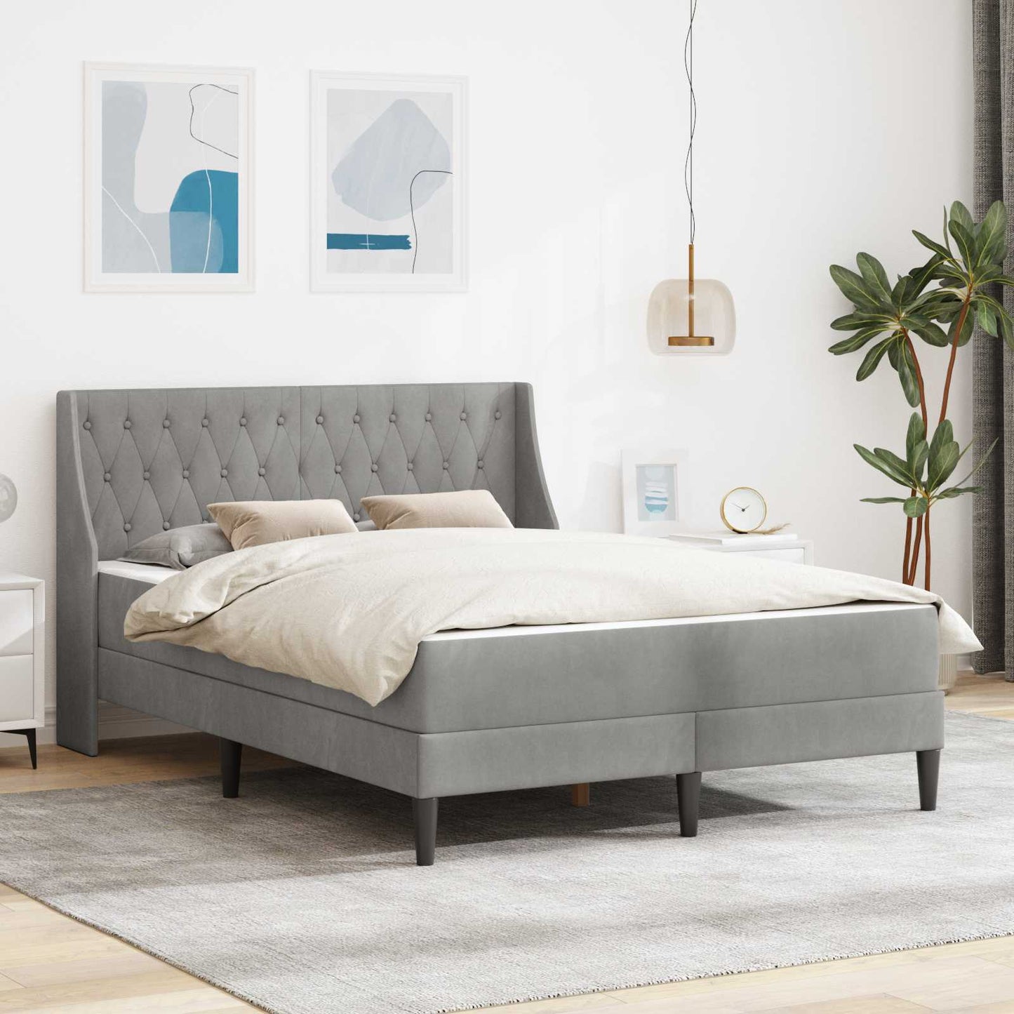 Bettgestell mit Matratze Hellgrau 160 x 200 cm Samt