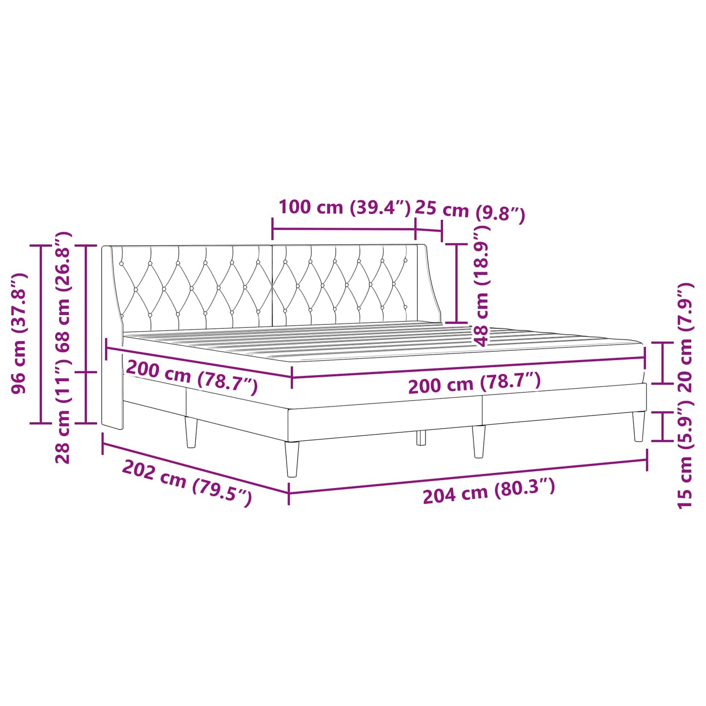 Bettgestell mit Matratze Hellgrau 200 x 200 cm Samt