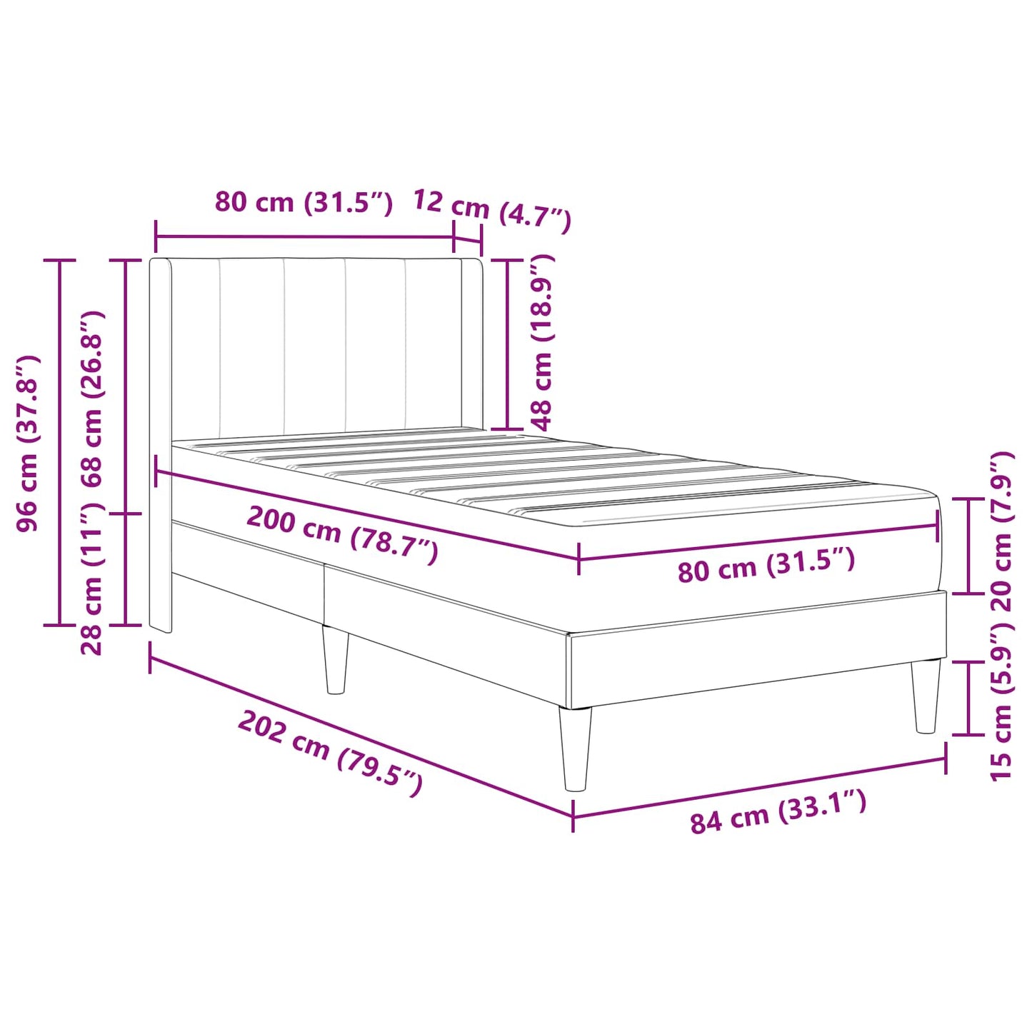 Bettrahmen mit Matratze Schwarz 80 x 200 cm Samt