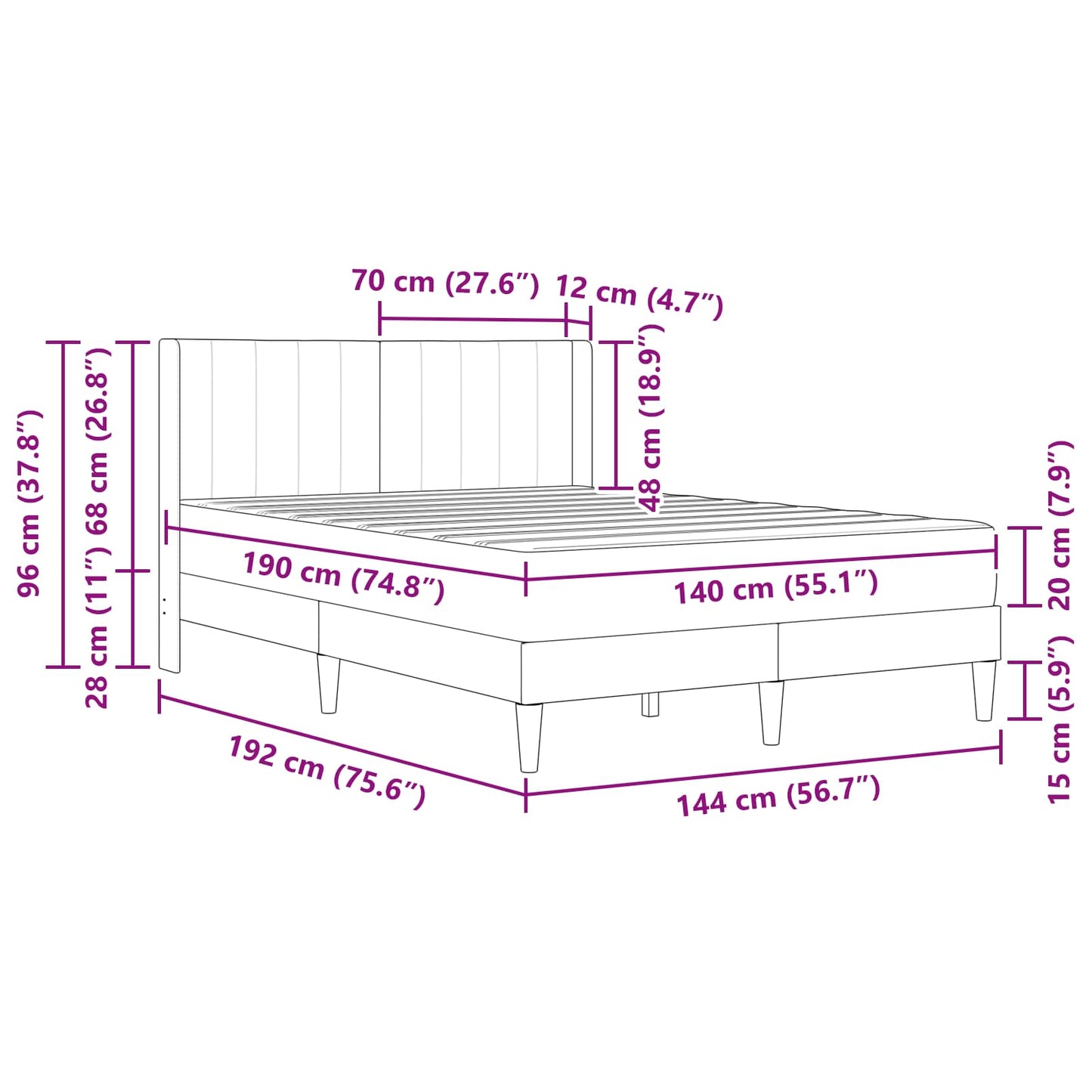 Bettrahmen mit Matratze Dunkelgrün 140 x 190 cm Samt