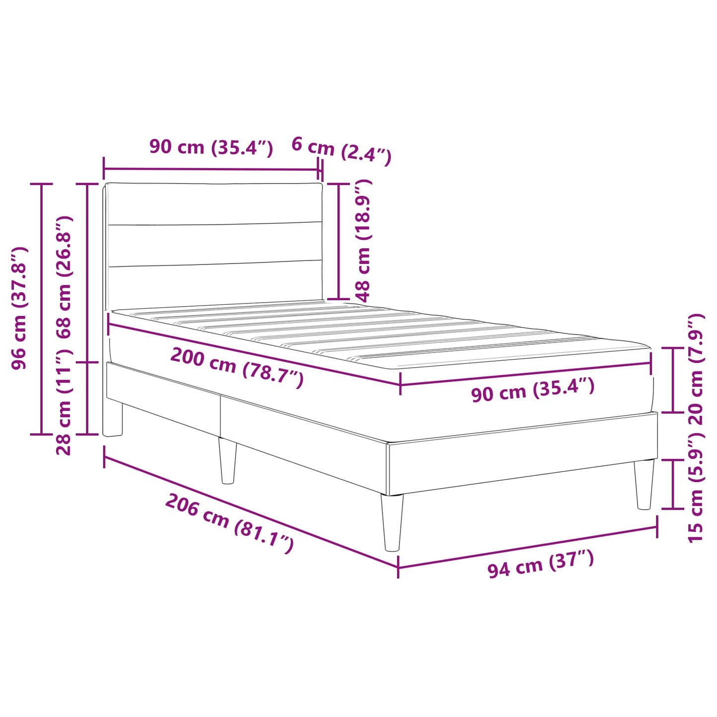 Bettrahmen Hellgrau 90 x 200 cm Polyester