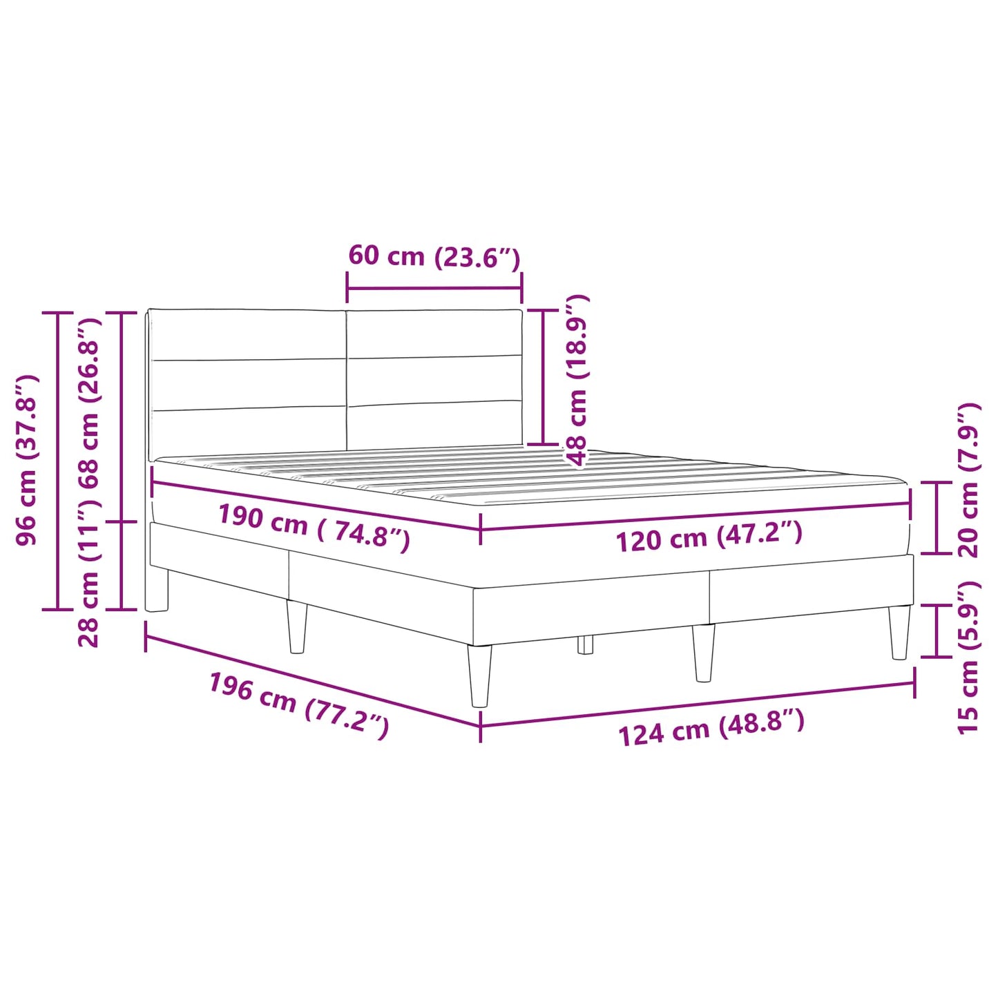 Bettrahmen Blau 120 x 190 cm Polyester