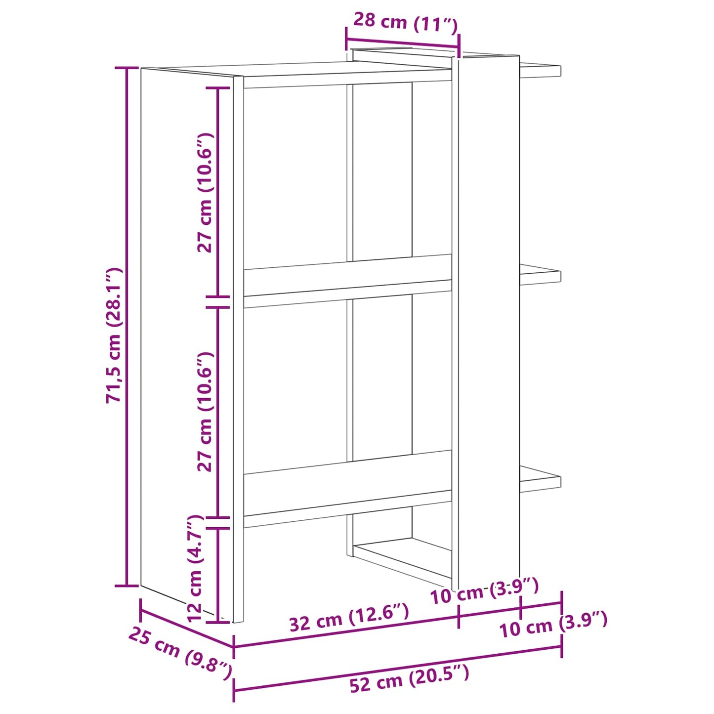 vidaXL Bücherregal Geräucherte Eiche 52 x 25 x 71,5 cm Holzwerkstoff