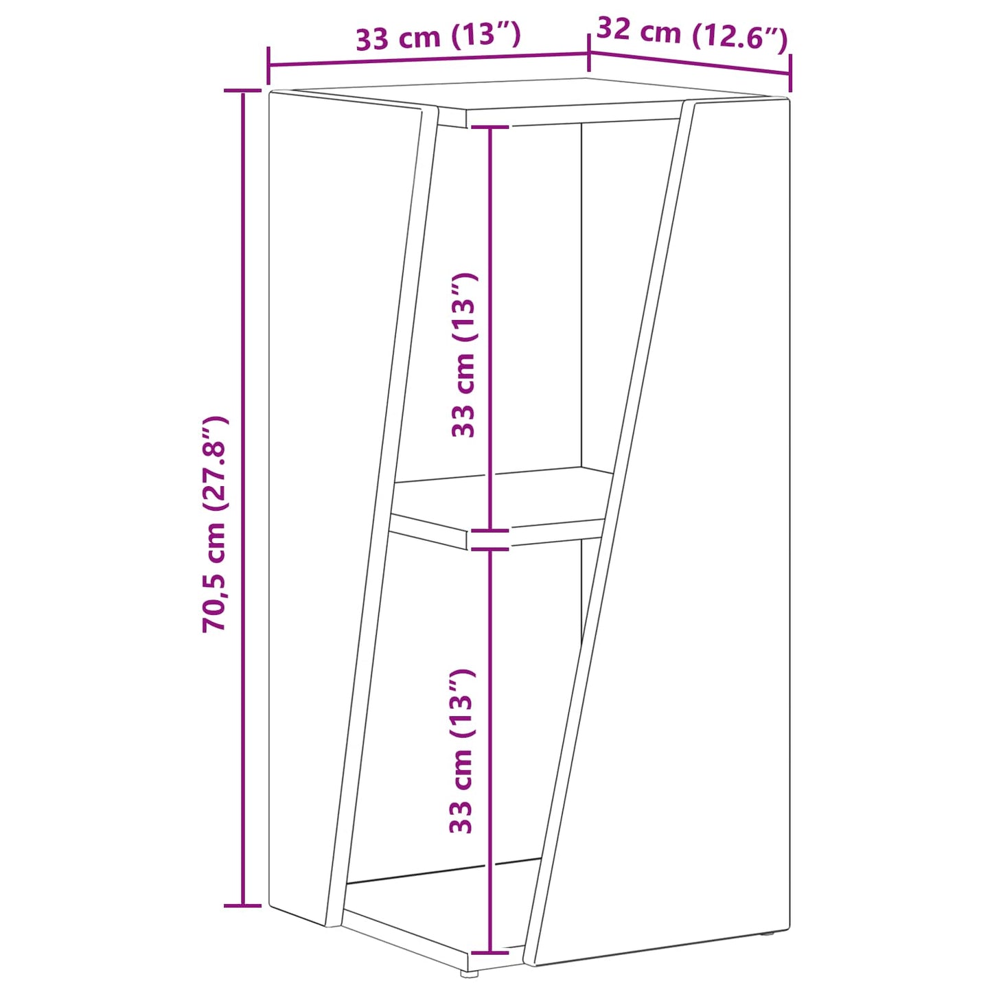 vidaXL Seitenregal Altholz 33 x 32 x 70,5 cm Holzwerkstoff