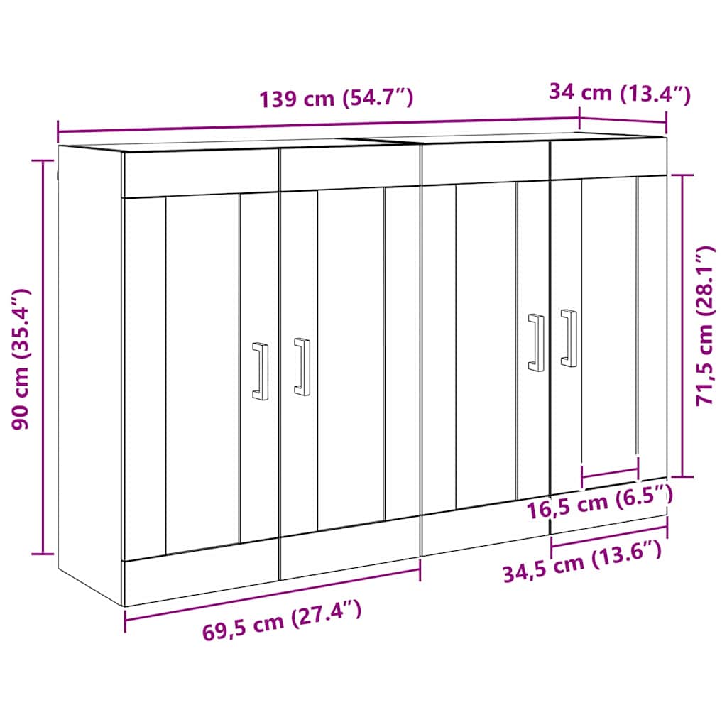 vidaXL Wandmontierter Schrank 2 pcs Altholz 69,5 x 34 x 90 cm