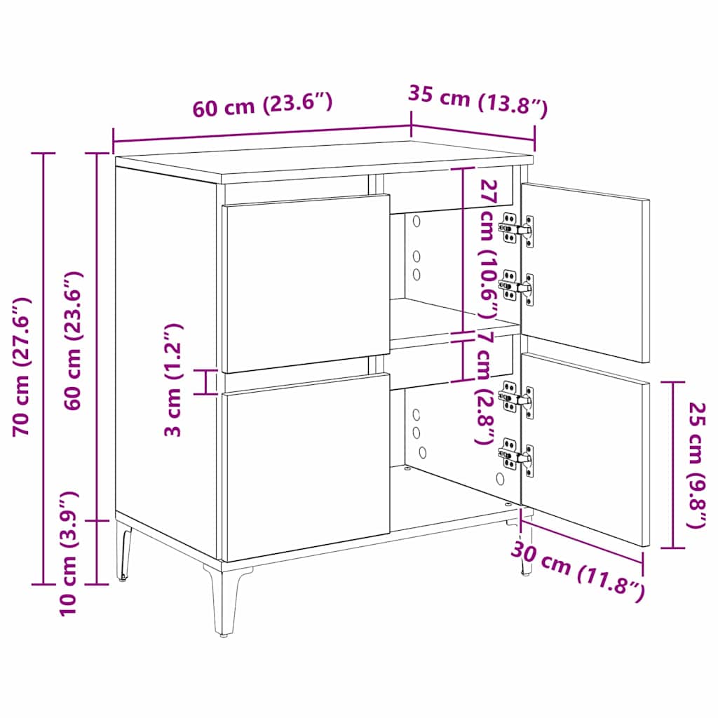 vidaXL Sideboards 3 pcs Altholz 60 x 35 x 70 cm Holzwerkstoff