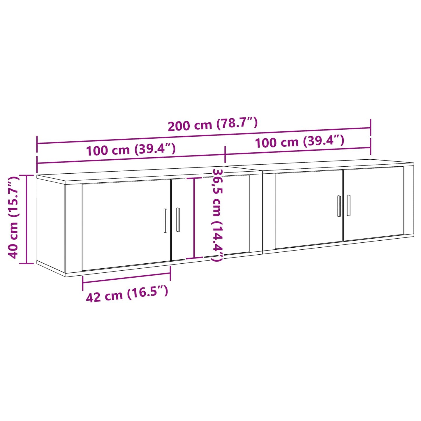 vidaXL Wand-TV-Schrank Set 2 pcs Altholz 100 x 34,5 x 40 cm