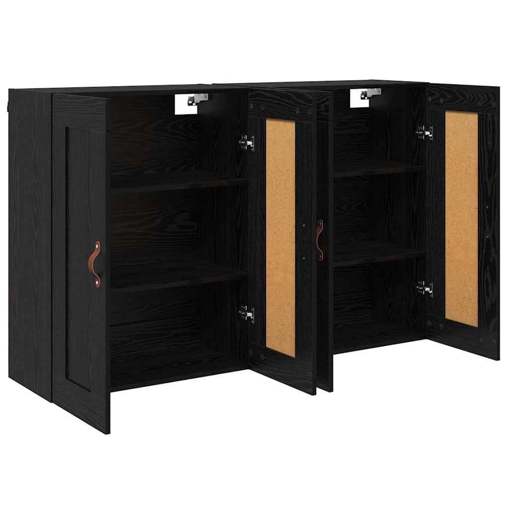 Wandmontierter Schrank 2 pcs Schwarz Eichen-Optik Holzwerkstoff