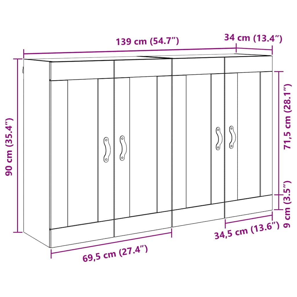vidaXL Meuble mural 2 pcs Noir aspect chêne Aggloméré