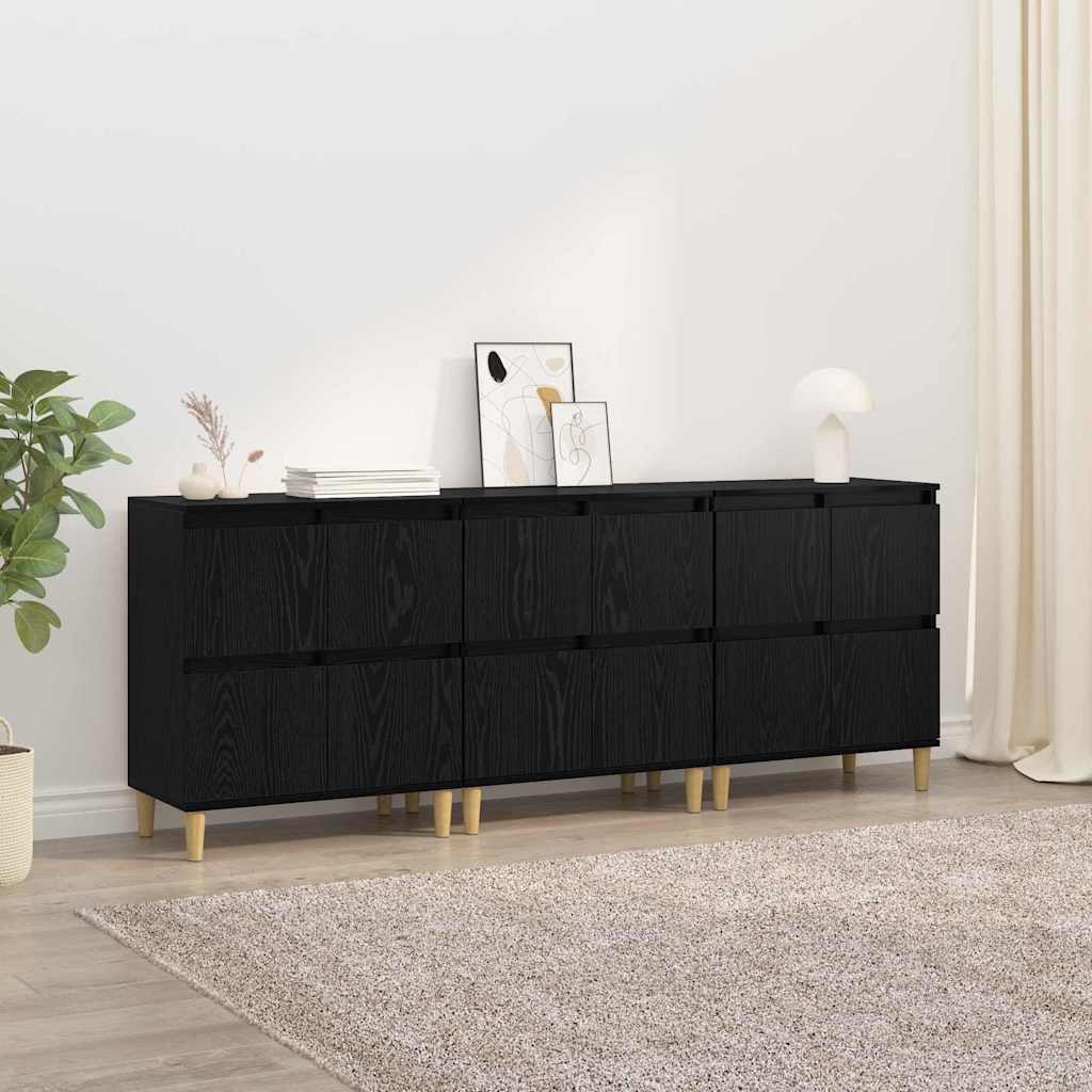 vidaXL Commodes 3 pcs Noir aspect chêne 60 x 35 x 70 cm