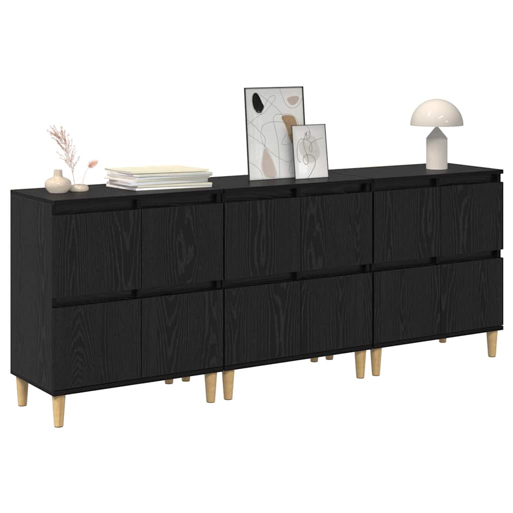 vidaXL Commodes 3 pcs Noir aspect chêne 60 x 35 x 70 cm