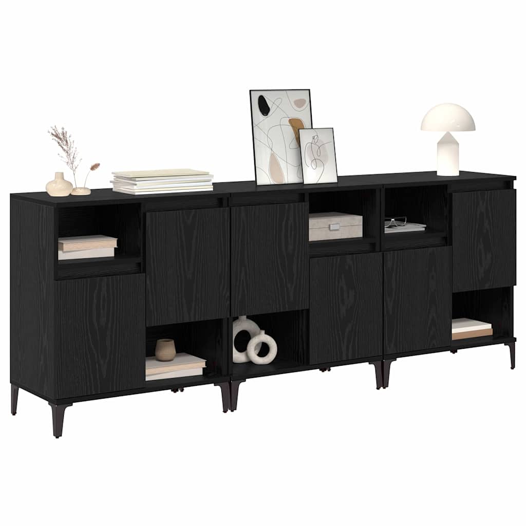 vidaXL Commodes 3 pcs Noir aspect chêne 60 x 35 x 70 cm