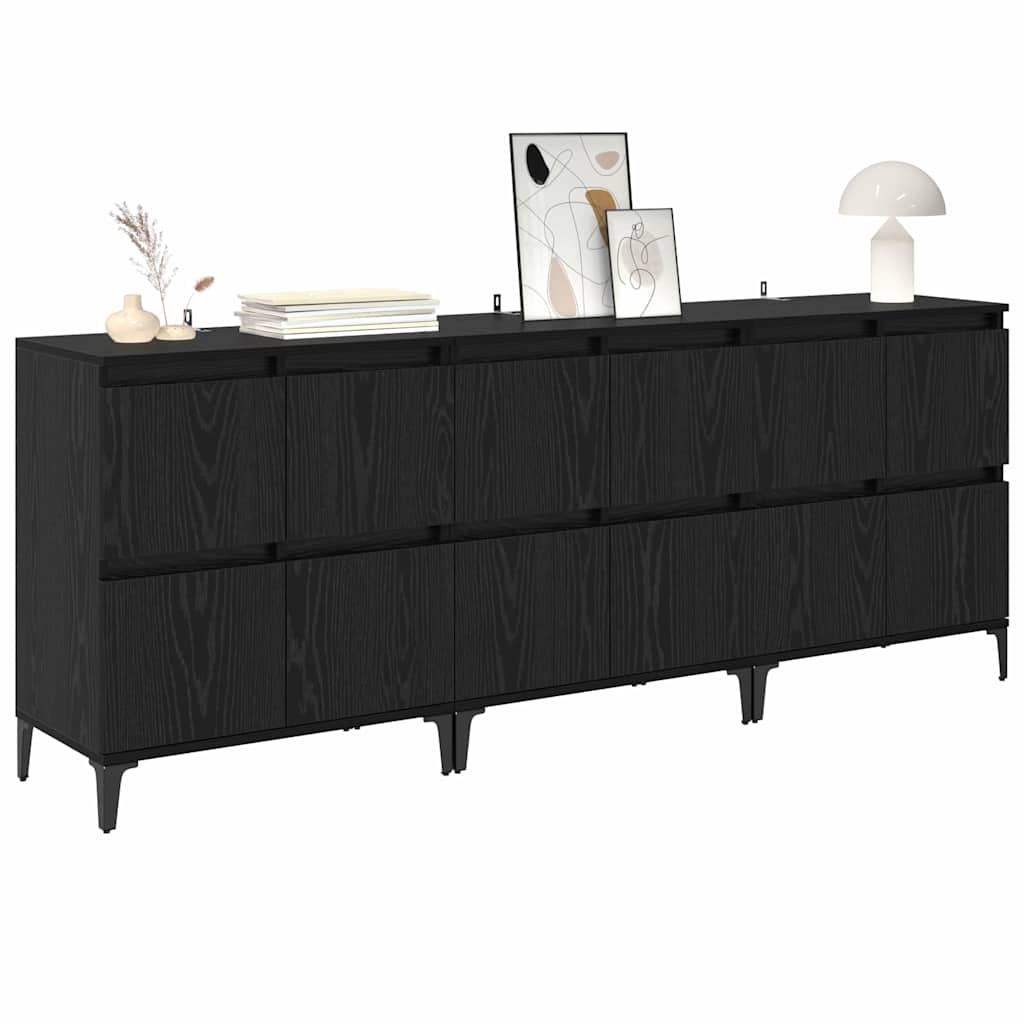 vidaXL Ensembles de 3 buffets Noir aspect chêne 60 x 35 x 70 cm