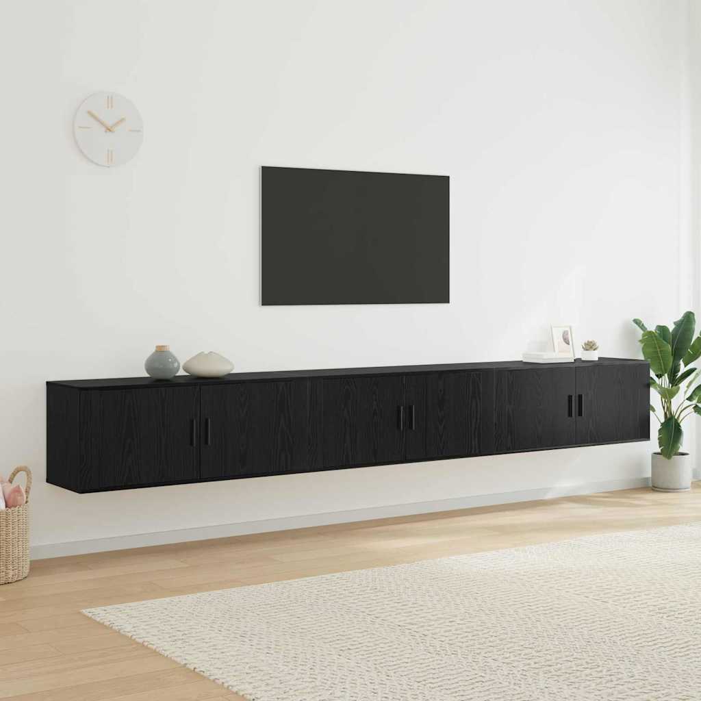 vidaXL Meuble TV mural fixé au mur 3 pcs noir aspect chêne