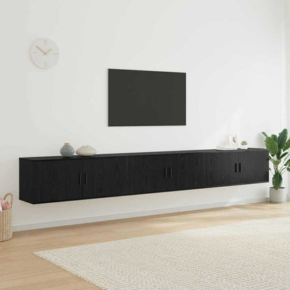 vidaXL Meuble TV mural fixé au mur 3 pcs noir aspect chêne